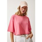 Happiness İst. Kadın Pembe Basic Crop Örme T-Shirt RG00008