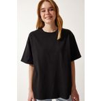 Happiness İst. Kadın Siyah Basic Oversize Örme T-Shirt HW00007