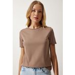 Happiness İst. Kadın Vizon Bisiklet Yaka Basic Örme T-Shirt UB00229