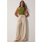 Happiness İst. NS00388 Kadın Krem Ham Keten Bol Palazzo Pantolon