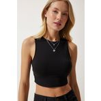 Happiness İst. OW00039 Siyah Halter Yaka Crop Kadın Örme Bluz
