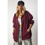 Happiness İst. UB00124 Kadın Bordo Kapüşonlu Fermuarlı Oversize Sweatshirt