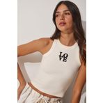Happiness İst. US00904 Kadın Krem Halter Yaka Nakışlı Fitilli Crop Örme Bluz