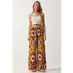 Happiness İstanbul BH00397 Hardal Desenli Ham Keten Palazzo Kadın Pantolon