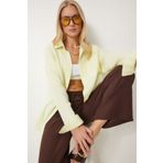 Happiness İstanbul Kadın Açık Sarı Oversize Basic Müslin Gömlek MX00150