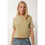 Happiness İstanbul Kadın Açık Yeşil Pamuklu Basic Örme T-Shirt AG00001