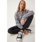 Happiness İstanbul Kadın Antrasit Yıkamalı Kalp Nakışlı Örme Sweatshirt NJ00159