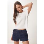 Happiness İstanbul Kadın Beyaz Basic Fitilli Örme Bluz HF00468