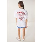 Happiness İstanbul Kadın Beyaz Oversize Baskılı Pamuklu Örme T-Shirt UB00371