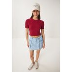 Happiness İstanbul Kadın Bordo Bisiklet Yaka Crop T-Shirt UB00064
