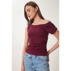 Happiness İstanbul Kadın Bordo Büzgü Detaylı Örme Bluz ZV00275