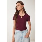 Happiness İstanbul Kadın Bordo Gold Aksesuarlı Fitilli Örme Bluz ZV00297