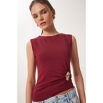 Happiness İstanbul Kadın Bordo Gold Tokalı Sandy Örme Bluz KH00098