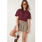 Happiness İstanbul Kadın Bordo Pamuklu Crop Örme T-Shirt CR00443