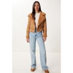 Happiness İstanbul Kadın Camel Suni Kürklü Nubuk Ceket DD01371