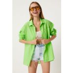 Happiness İstanbul Kadın Canlı Yeşil Tek Cepli Yazlık Oversize Vual Gömlek FN03244
