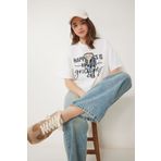 Happiness İstanbul Kadın Ekru Ayıcık Armalı Pamuklu Oversize Örme T-Shirt CR00461