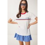 Happiness İstanbul Kadın Ekru Baskılı Örme T-Shirt WO00052