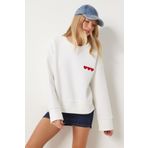Happiness İstanbul Kadın Ekru Kalp Nakışlı Şardonlu Sweatshirt DP00216