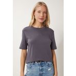 Happiness İstanbul Kadın Füme Pamuklu Basic Örme T-Shirt AG00001