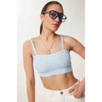 Happiness İstanbul Kadın Gök Mavi Askılı Esnek Yazlık Triko Crop Bluz NS00436