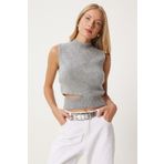 Happiness İstanbul Kadın Gri Cut Out Detaylı Yumuşak Triko Bluz FN03352