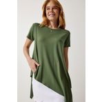 Happiness İstanbul Kadın Haki Asimetrik Viskon Örme T-shirt EN00599