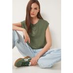 Happiness İstanbul Kadın Haki Basic Örme T-Shirt EN00643