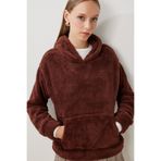 Happiness İstanbul Kadın Kahverengi Kapüşonlu Cepli Polar Sweatshirt ZV00344