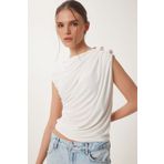 Happiness İstanbul Kadın Kemik Drape Detaylı Düğmeli Sandy Bluz RX00056
