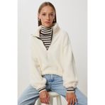 Happiness İstanbul Kadın Kemik Fermuarlı Peluş Sweatshirt ZV00343