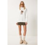 Happiness İstanbul Kadın Kırık Beyaz Ayıcık Armalı Şardonlu Örme Sweatshirt WE00001