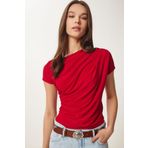 Happiness İstanbul Kadın Kırmızı Drape Detaylı Sandy Örme Bluz Lİ00115