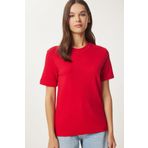 Happiness İstanbul Kadın Kırmızı Pamuklu Basic Örme T-Shirt AG00001