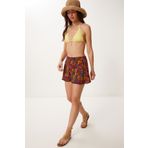 Happiness İstanbul Kadın Koyu Pembe Oranj Desenli Esnek Örme Mini Şort HK00045