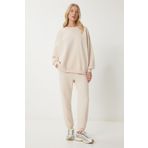 Happiness İstanbul Kadın Krem Bisiklet Yaka Oversize Örme Eşofman Takımı FN03456