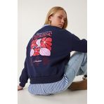 Happiness İstanbul Kadın Lacivert Baskılı Şardonlu Örme Sweatshirt BF00099