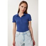 Happiness İstanbul Kadın Lacivert Polo Yaka Örme T-Shirt FK00039