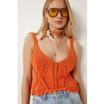 Happiness İstanbul Kadın Oranj Ajurlu Yazlık Esnek Crop Triko Bluz NS00446