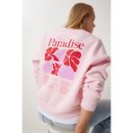 Happiness İstanbul Kadın Pembe Baskılı Şardonlu Örme Sweatshirt BF00099