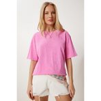 Happiness İstanbul Kadın Pembe Yıkamalı Basic Örme T-Shirt AN00258