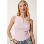 Happiness İstanbul Kadın Şeker Pembe Düğmeli Fitilli Örme Bluz HF00471
