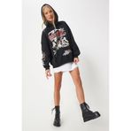 Happiness İstanbul Kadın Siyah Baskılı Kapüşonlu Şardonlu Örme Sweatshirt VN00013