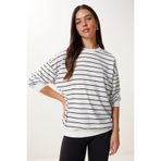 Happiness İstanbul Kadın Siyah Beyaz Çizgili Oversize Örme Sweatshirt ZV00339
