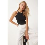 Happiness İstanbul Kadın Siyah Halter Yaka Crop Triko Bluz FN03341