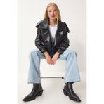 Happiness İstanbul Kadın Siyah Oversize Suni Deri Ceket OH00059