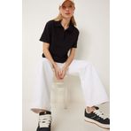 Happiness İstanbul Kadın Siyah Polo Yaka Pike Örme T-Shirt DP00254
