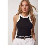 Happiness İstanbul Kontrast Şeritli Halter Yaka Crop Bluz