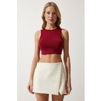 Happiness İstanbul OW00039 Bordo Halter Yaka Crop Örme Kadın Bluz