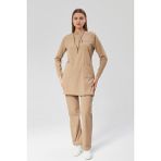 Happiness Modest - Likralı Doktor Hemşire Tesettür Forma Takımı Scrubs Üniforma Cerrahi Takım, Bej - 2XL